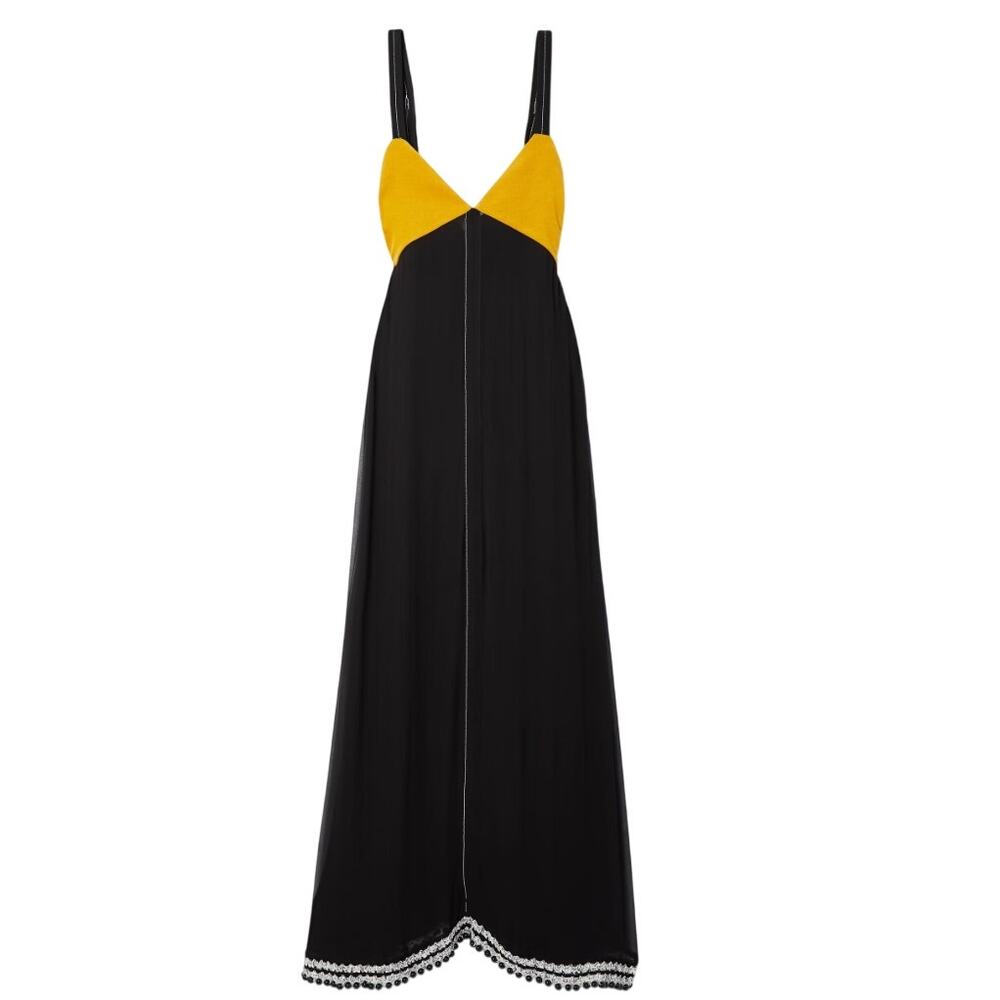 Proenza Schouler Silk Chiffon Bead Trim Maxi Dress US 2 Crochet & Velvet